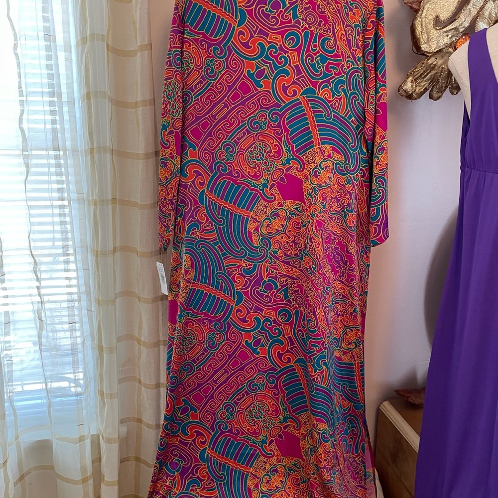 Natori Colorful Paisley Long Sleeve Kaftan Robe NWT Size L Zip Front - Picture 6 of 7